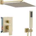 Brushed Gold Shower System 16 Inch Bathroom Luxury Rain Mixer Shower Combo Set Wall Mounted Rainfall Shower Head and Handheld System Shower Faucet Set Rough-in Valve Body and Trim Kit