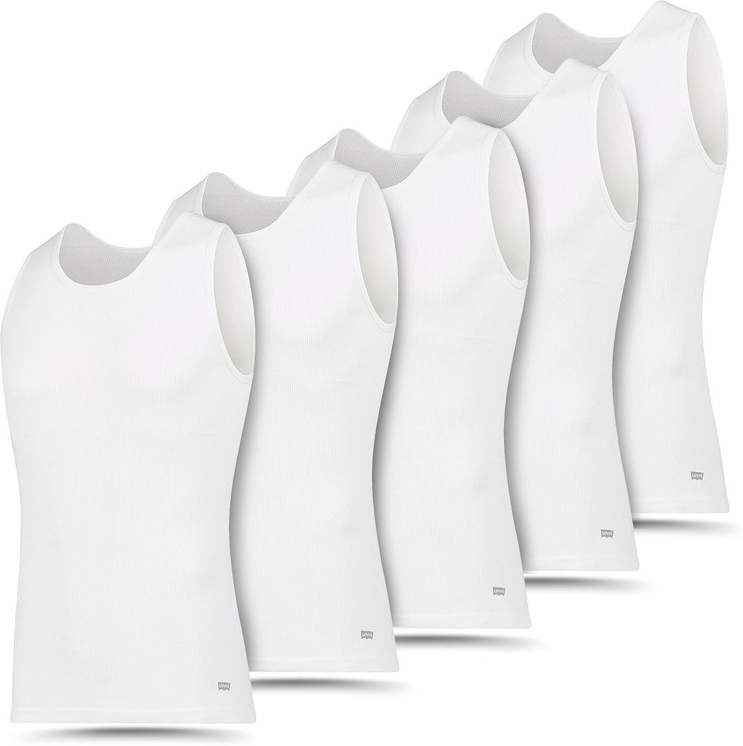 Levi's Lightweight Tank Tops for Men, 5 Pack Classic Ribbed Cotton Mens Undershirts White L