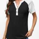 ANRABESS Womens Tops Short Sleeve Henley Shirts Summer V Neck Color Block Tunic T Shirts Casual Blouses Work Trendy Clothes (M)