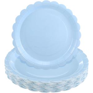 Ziliny 50 Pcs Light Blue Paper Plates 9 Inch Disposable Scalloped Dessert Dinner Cake Plates for Graduation Birthday Party Baby Shower Wedding Bridal Shower Supplies