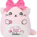 NIUBEHOHO Big Sister Plush Cat Stuffed - I'm The Big Sister Bear Pink Cat Stuffed Animal with Bow New Sibling Gifts for Girls Kids 10 Inch