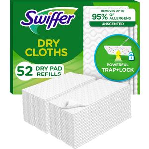 Swiffer Sweep + Mop, Dry Pads Refill, Floor Cleaner for Dirt, Dust, Hair, Cleaning Cloths for Mopping Home, Bathroom, Kitchen, Dust Mop, Floor Duster, Unscented, 52ct