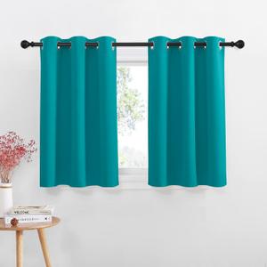 NICETOWN 42 Wide Small Curtains 36 Inches Long for Shelves RV Bathroom Kitchen Room Darkening Grommet Set 2 Panels Blackout Short Tier Curtain for Cabinet Basement, Peacock Teal