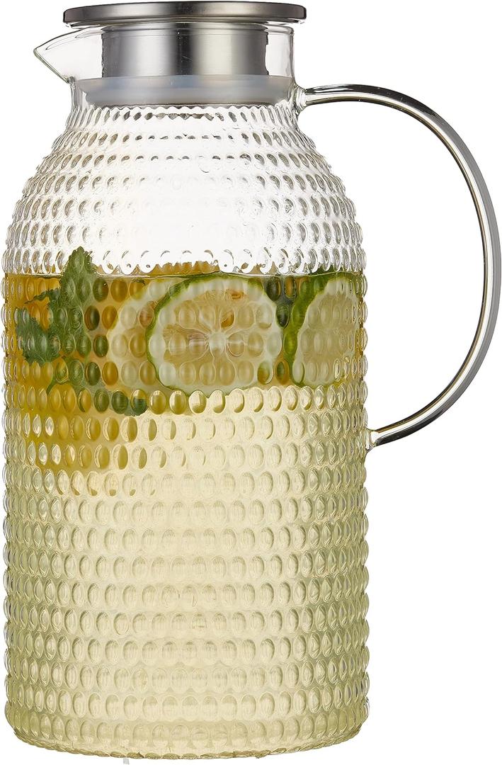 Pitcher, 100 Oz Glass Pitcher with Lid & Safe Packing, Easy Clean Heat Resistance Borosilicate Glass Jug for Hot/Cold Water, Milk, Ice Tea and Juice Beverage