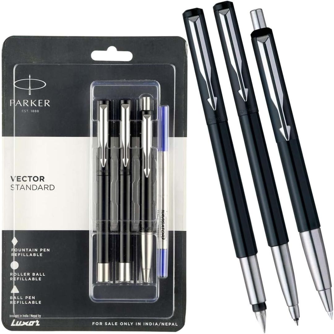 Parker Vector Standard Fountain Pen, Roller Ball Pen Black