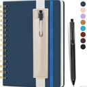 Small Spiral Notebook (Navy) - 5.7"x 8.27", 160 Lined Pages - A5 Travel Journal for Women Men Kids, w/Pen Holder & Pen, Hardcover, for Writing, Gifts