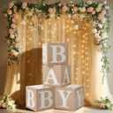 4pcs Baby Boxes with Letters with Burlap Grain,with Printed Letters for Baby Shower,Gender Reveal Party