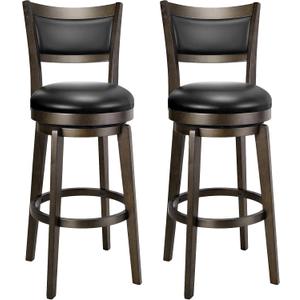 PrimeZone Swivel Bar Stools Set of 2, 30 Inch Bar Height Barstools, Black Faux Leather Bar Stool with High Backrest & Solid Wood Legs & Wrap-Around Footrest, Counter Stools for Kitchen Island, Pub