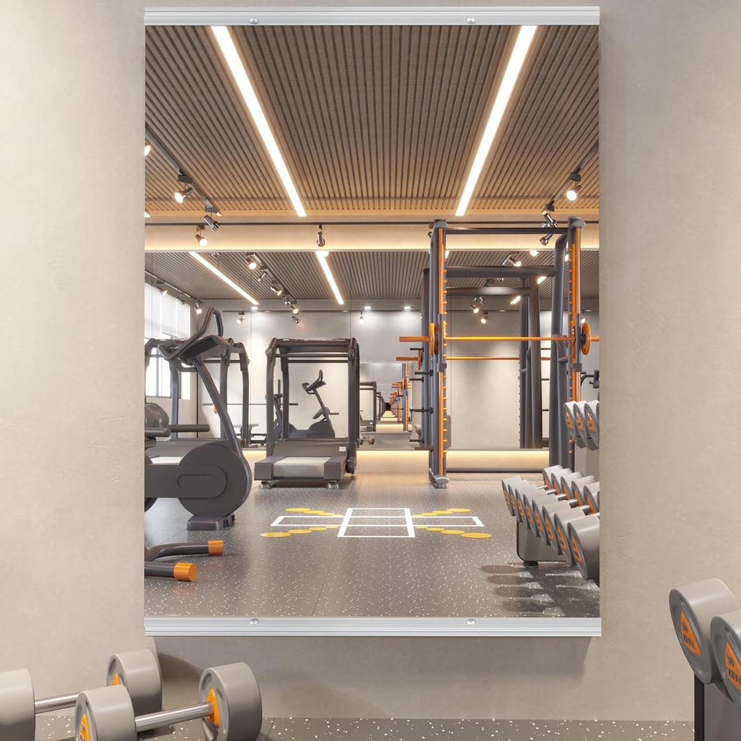 pertetey Home Gym Mirror, 48X30 Inch(1Pack) Wall Mounted Large Frameless Tempered Glass Mirror, Idea for Gym, Yoga, Bedroom, Dance Studio, Living Room