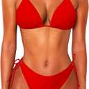 OZICERD 2 Piece Bikini Sets for Women Halter Triangle Bikini Tops Brazilian String Swimsuit Full Coverage Bottom Bathing Suit, Small