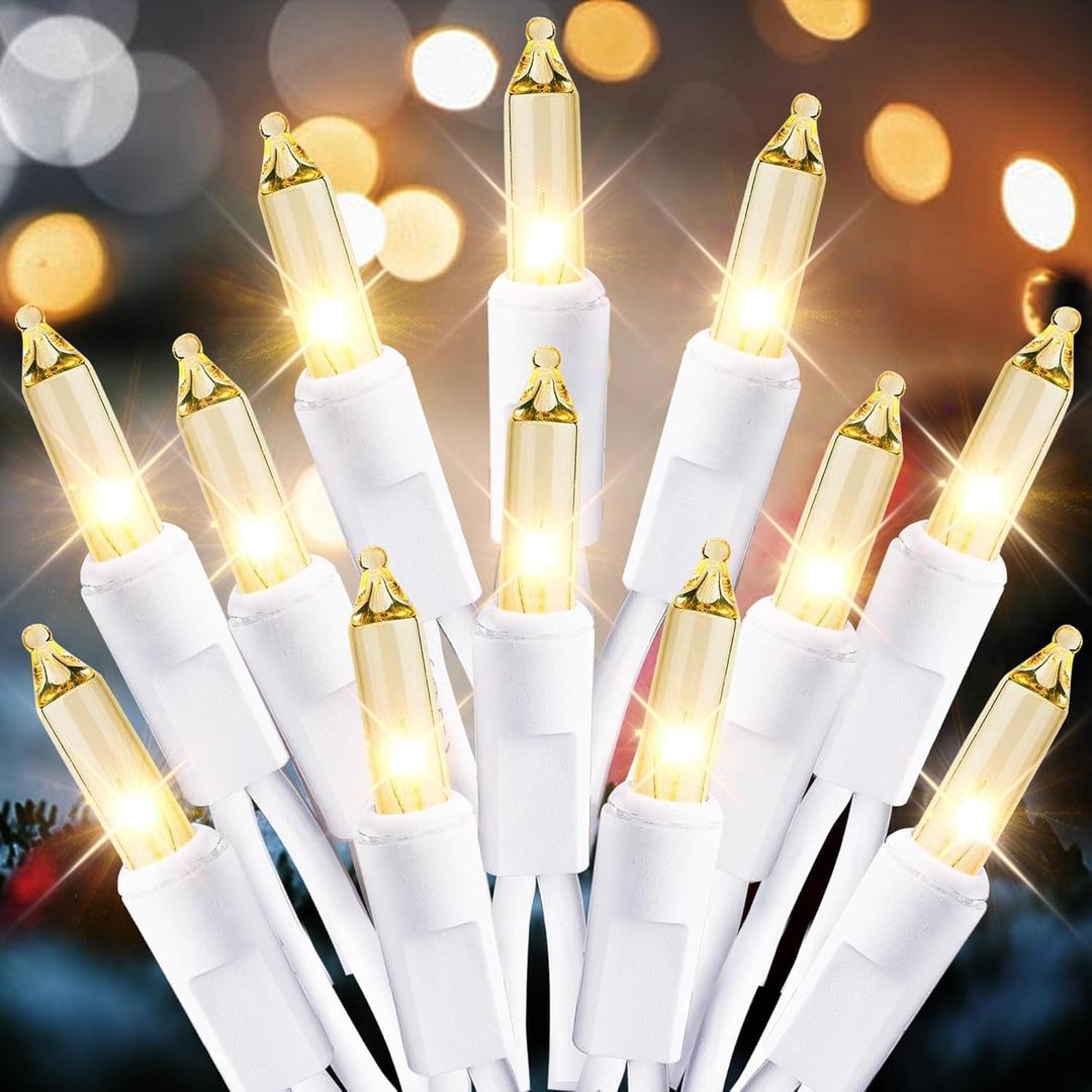 Dirnun Christmas Lights Clear White 100 Count Incandescent Light UL Certified Connectable Christmas Tree Lights with White Wires for Indoor Outdoor Xmas, Wedding, Holiday, Party, Home Decorations