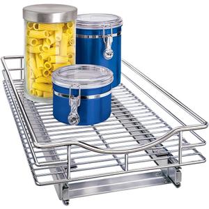 LYNK PROFESSIONAL Pull Out Cabinet Organizer, 11" x 21" Slide Out Drawers for Kitchen Cabinets - Sliding Pull-Out Pantry Shelves Home Shelf Organizers - Lifetime Ltd., Chrome