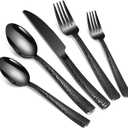 40-Piece Silverware Set, Black Hammered Stainless Steel Flatware Sets for 8, Food-Grade Tableware Set, Including Fork Knife Spoon Set, Durable Home Kitchen Cutlery Sets, Dishwasher Safe