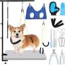 13 Pcs Adjustable Dog Grooming Arm with Clamps, Adjustable Height 27"-37", Pet Grooming Stand with Hammock and No-sit Haunch Holders, Ideal Set for Small & Medium Dogs at Home or Salons