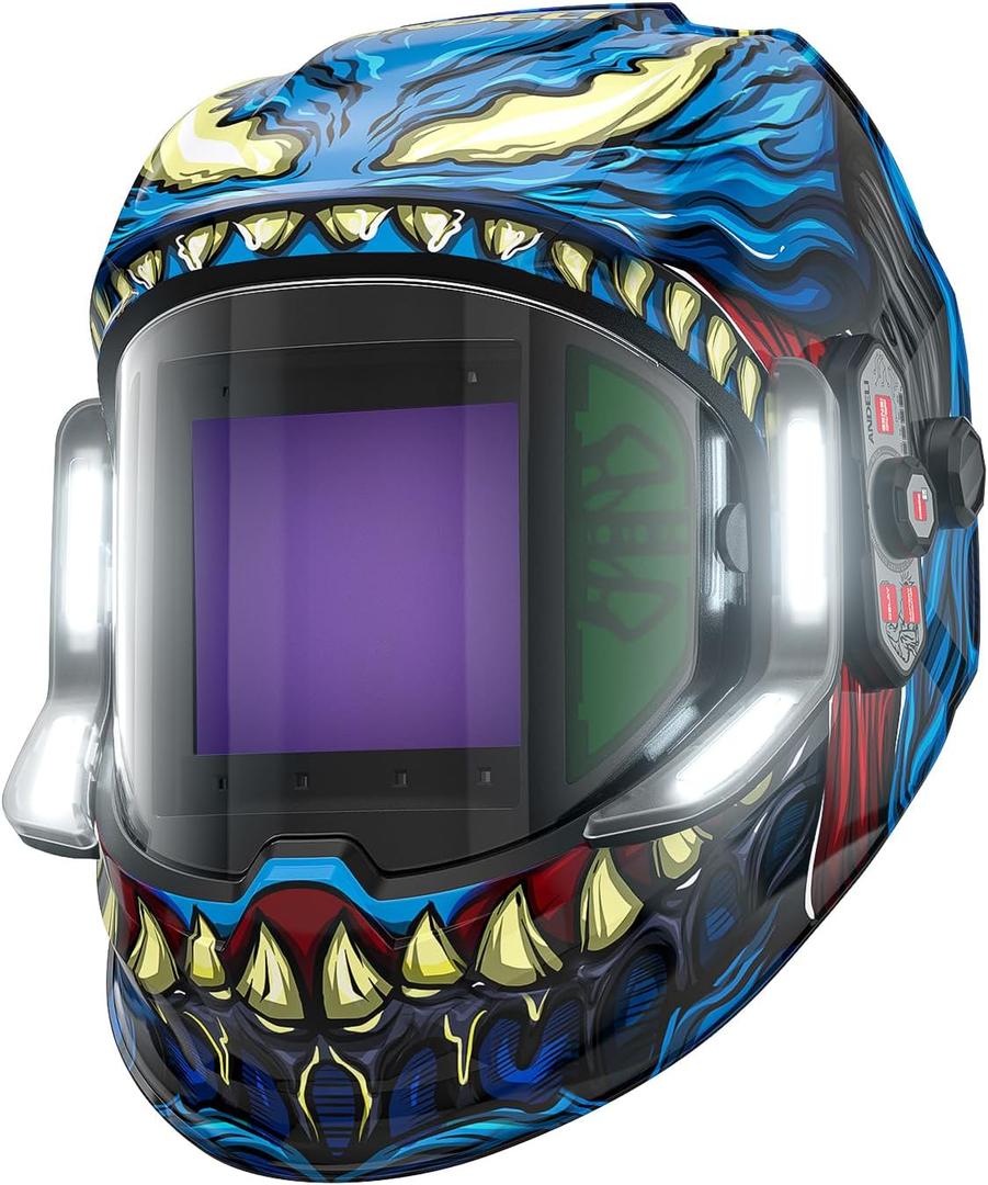 ANDELI Welding Helmet - Panoramic 180 View 3.94"X3.74",True Color Auto Darkening Welding Helmet with Light, 6 Arc Sensor, 4/5-8/9-13 Type-C Charging