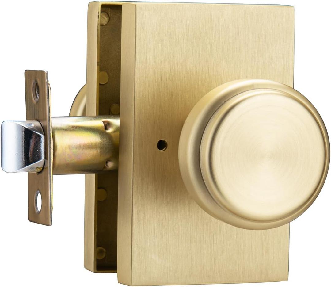 parro Brushed Gold Interior Door Knobs,Privacy Door Knob for Bath & Bedroom,Satin Brass Push Button Doorknobs