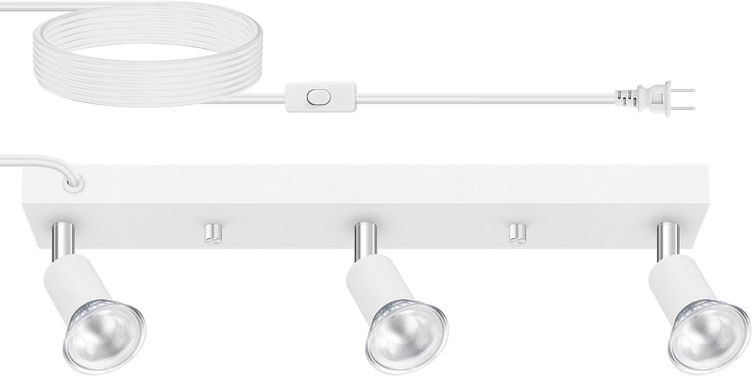 Plug in Track Lighting, 16" LED Track Light Fixtures Ceiling, White 3 Way GU10 Wall Spotlight, Rotatable Track Head, Plug in Ceiling Light Kitchen Hallway Living Room,15 Foot Power Cord (NO Bulb)