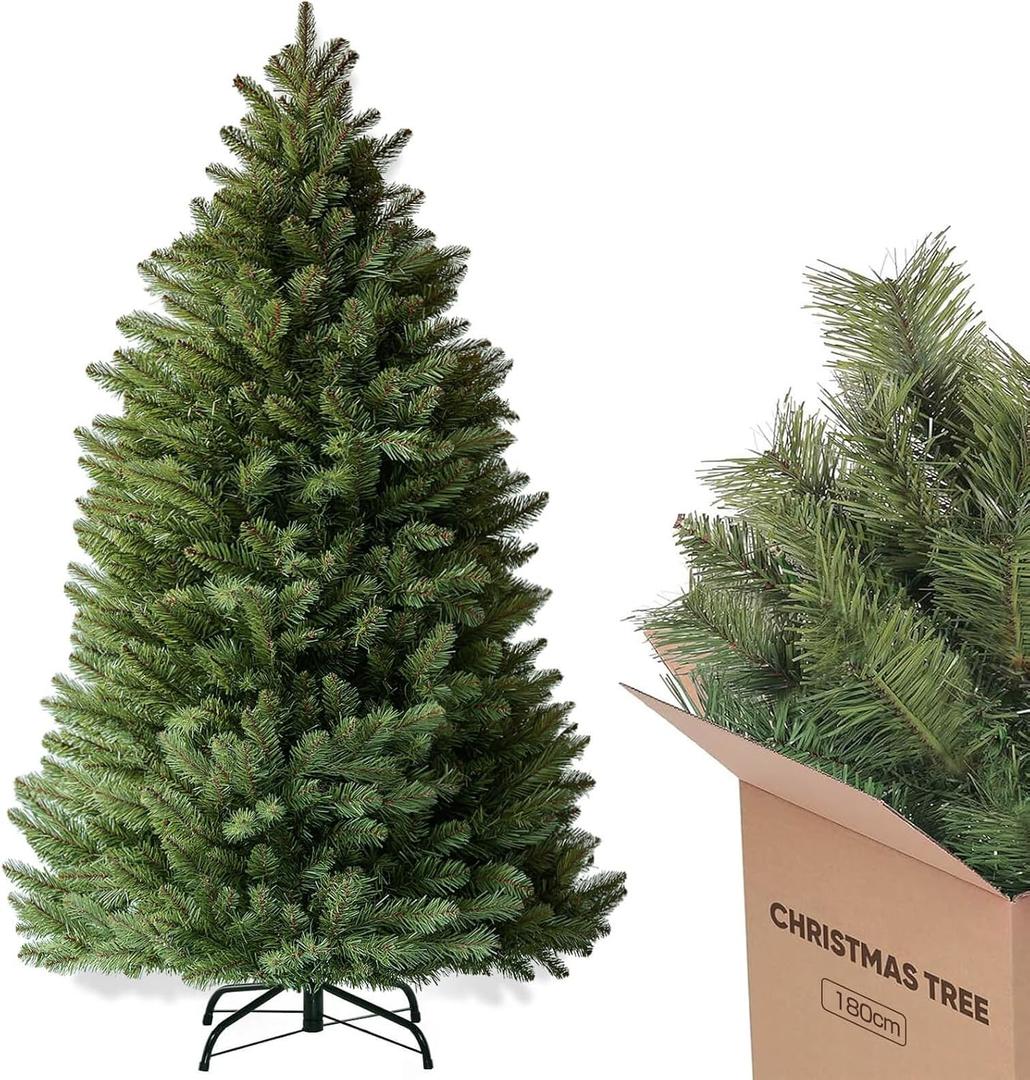 GTPLAYER 6ft Christmas Tree Artificial Xmas Tree with 1000 Branch Tip, 1 Minute Christmas Tree Party Decorations for Home, Foldable Stand, Easy Assembly