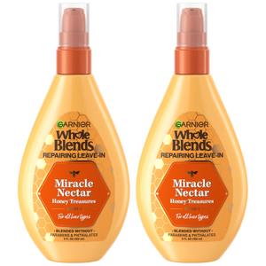 Garnier Whole Blends Sulfate Free Remedy Miracle Nectar 10-in-1 Repairing Leave-In Conditoner for All Hair Types, Honey Treasures, 5 Fl Oz, Count of 2