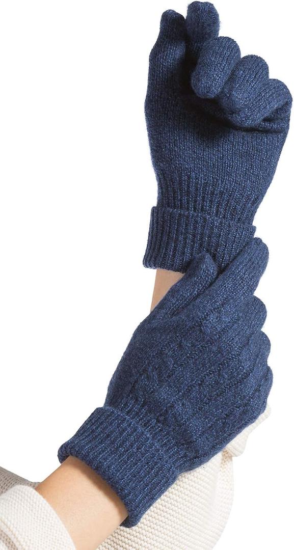 Fishers Finery Women's 100% Pure Cashmere Gloves | Cable Knit Design (Blue)