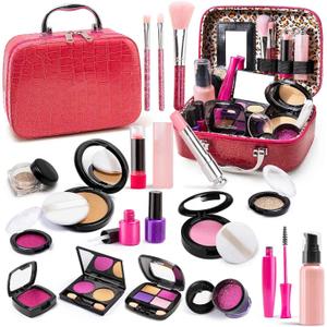 Pretend Makeup Toy Sets for Girls Age 3-8,Toddler Makeup Kit for Play Vanity Set, Washable Fake Cosmetic Dress Up Toys, Princess Style Beauty Accessories Gift for 3-12 Year Old Kids
