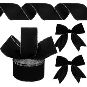 Yungyan Velvet Ribbons with Gold Edge Felt Ribbon Gift Bow Wrapping Ribbon for Handmade, Home Decor, Gift Wrapping, Wreath DIY Crafts, Christmas Tree(2.5 Inch X 35 Yards,Black)