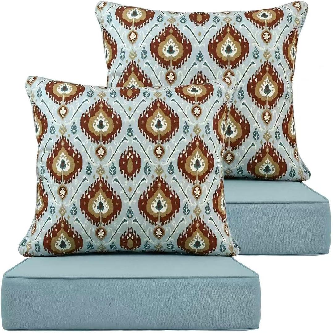 Outdoor Deep Seat Cushions 24x24x5 Inch, Waterproof Patio Chair Cushions, 2 Sets (4 Pcs: 2 Seat + 2 Back), Fade Resistant with Ties and Zipper for Garden,Floral Print