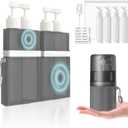 TechoEcho 4 in 1 Travel Toiletry Containers, TSA Approved Refillable Travel Size Toiletries Bottles Set with Suction Cup for Smooth Walls - for Shampoo, Conditioner, Body Wash, Lotion (Grey)