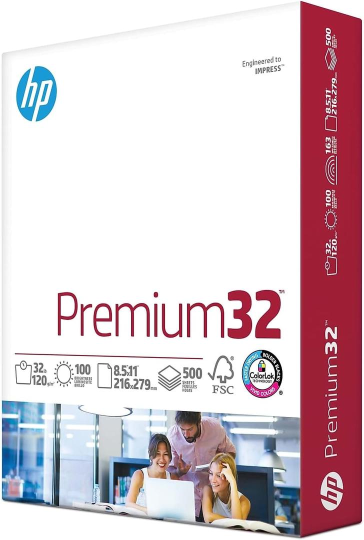 HP Paper Printer | 8.5 x 11 Paper | Premium 32 lb | 1 Ream - 500 Sheets | 100 Bright | Made in USA - FSC Certified | 113100R