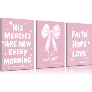 3pcs Bow Verse Bible Scripture Canvas Wall Art Pink Trendy Coquette Christian College Style Wall Decor Pictures Inspiring Bible Verses Posters Prints for Girl Bedroom Living Room Prepared To Hang 3pcs Bow Verse Bible Scripture Canvas Wall Art Pink Trendy Coquette Christian College Style Wall Decor Pictures Inspiring Bible Verses Posters Prints for Girl Bedroom Living Room Prepared To Hang