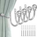 Sumnacon Set of 4 Decorative Curtain Holdbacks, Wall Mounted Aluminum Alloy Window Drapery Tiebacks for Bedroom, Livingroom Office Come with Screws,Silver