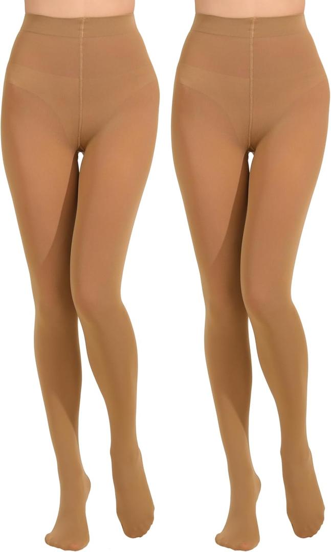 2 Pairs Women's Solid Color Tights 80D, Soft Opaque Microfiber Tights