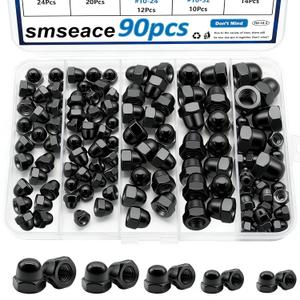 smseace 90Pcs 304 Stainless Steel SAE Acorn Nuts Assortment Kit 7-Sizes 6#32 8#32 10#24 10#32 1/4"-20 5/16"-18 3/8"-16 Bolt Covers Caps for Protection, Indoor and Outdoor Cap Nuts