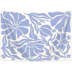 Uokiuki Boho Floral Tapestry, Vintage Retro Minimalist Abstract Cute Flower Botanical Tapestry Wall Hanging, Mid Century Floral Aesthetic Tapestries for Bedroom Living Room Dorm, 60x40 Inch (Blue)