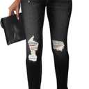 Women's Mid Waisted Jeans Trendy Distressed Stretch Ripped Butt Lift Denim Pants (Pack of 2) (Black, XL)