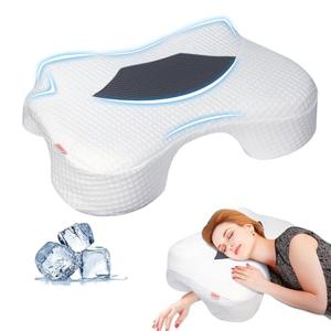 Funpkoser Side Sleeper Pillow with Arm Holes, Memory Foam Pillow for Neck Shoulder Cervical Pain Relief, Ergonomic Arm Holes Positioner Cooling Bed Pillows for Side Sleeping (Light Grey)