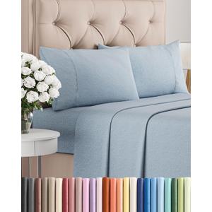 Queen Size 4 Piece Sheet Set - Comfy Breathable & Cooling Sheets - Hotel Luxury Bed Sheets for Women & Men - Deep Pockets, Easy-Fit, Soft & Wrinkle Free Sheets - Heathered Blue Oeko-Tex Bed Sheet Set
