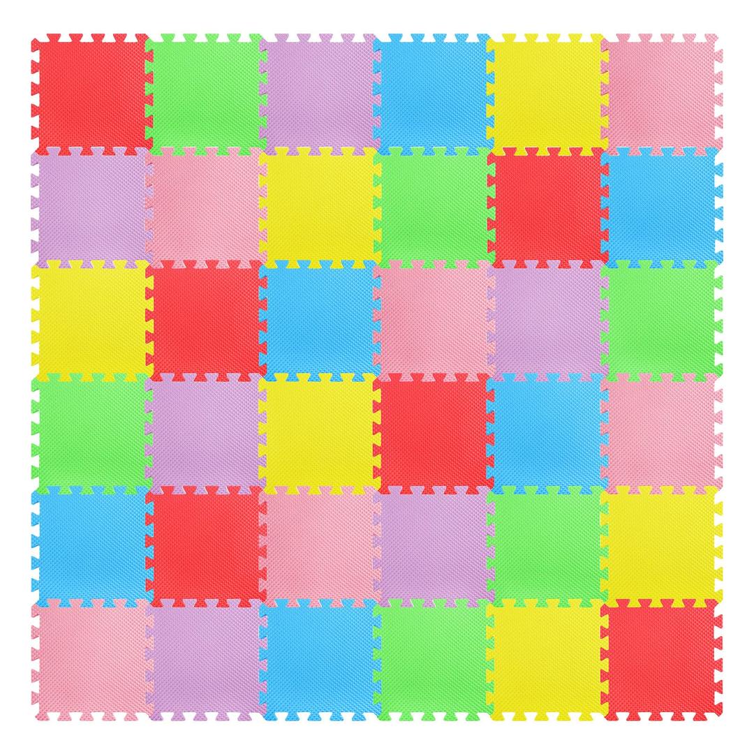 Riakrum 100 Tiles 12 x 12 Inch Puzzle Floor Mats with Borders 0.4 Inch Thickness Interlocking Floor Tiles Soft Safe Play Mats for Exercise Gym Workout Nursery Home(Multicolor,Foam)