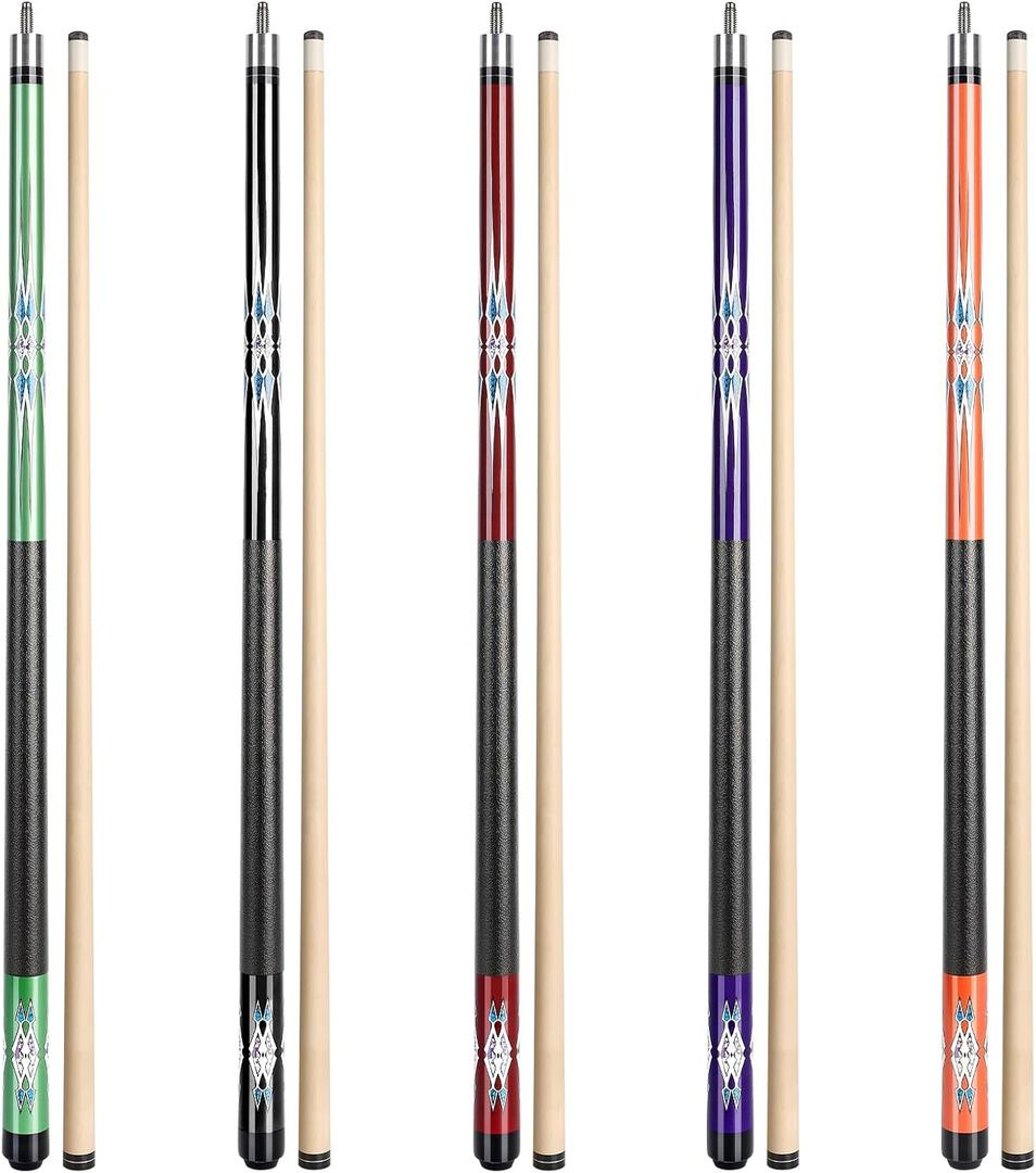 LOTKEY Pool Cue Sticks for Adults,Super Straightened Up 58'' 18 19 20 21oz Billiard Cues Canadian Maple Tacos De Billar Profesional Set of 4/3/2/1 House Bar Pool Que Table Beginner, Green 18, Red 19, Purple 20, Black 20, Orange 21oz