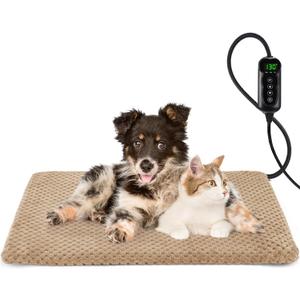 INVENHO Heated Dog Bed, Waterproof Adjustable Temperature Dog Cat Heating Pad with Timer, Indoor Pet Heating Pad for Cats Dogs Electric Pads for Dogs Cats, Pet Heated Pad (M: 28" x 20", Brown)