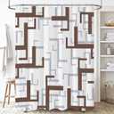 BTTN Stall Fabric Shower Curtain, 36x72 Inches Small Geometric Cloth Shower Curtain Set with 6 Plastic Hooks, Narrow Hotel Spa Half Neutral Modern Simple Polyester Shower Curtains for Bathroom, Brown