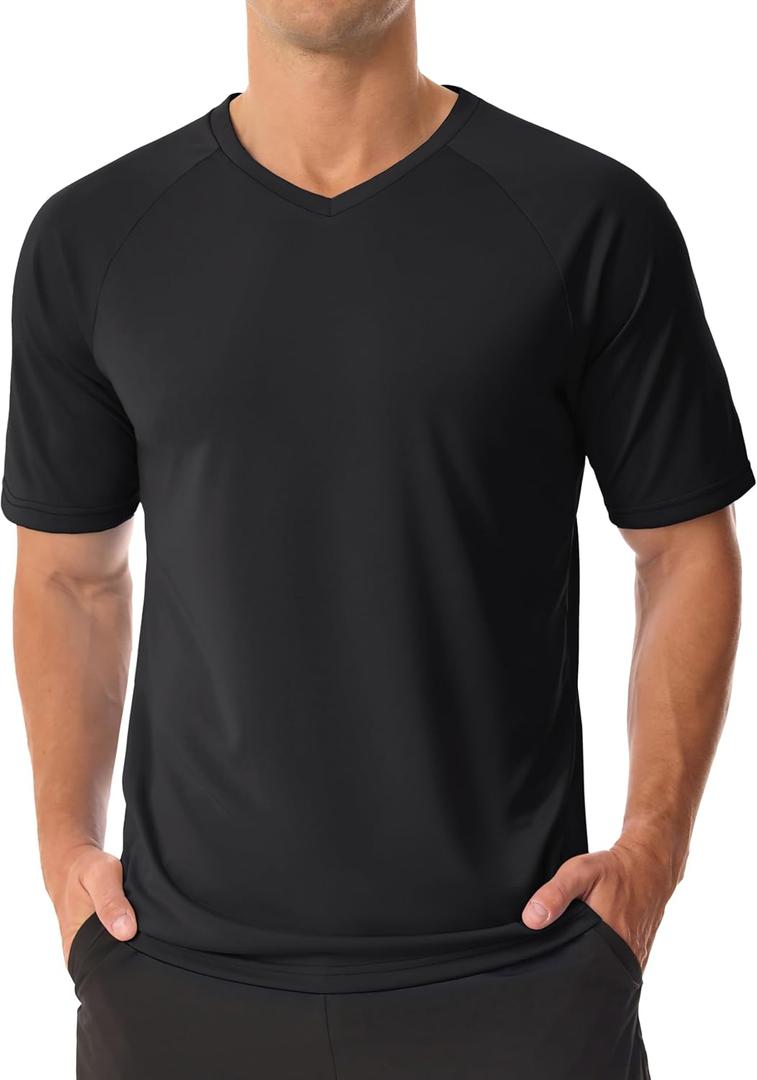 MAGCOMSEN Men's UPF 50+ Sun Protection Shirts V Neck Short Sleeve T-Shirt Quick Dry Swim UV Shirt Summer Workout Rash Guard, 2XL