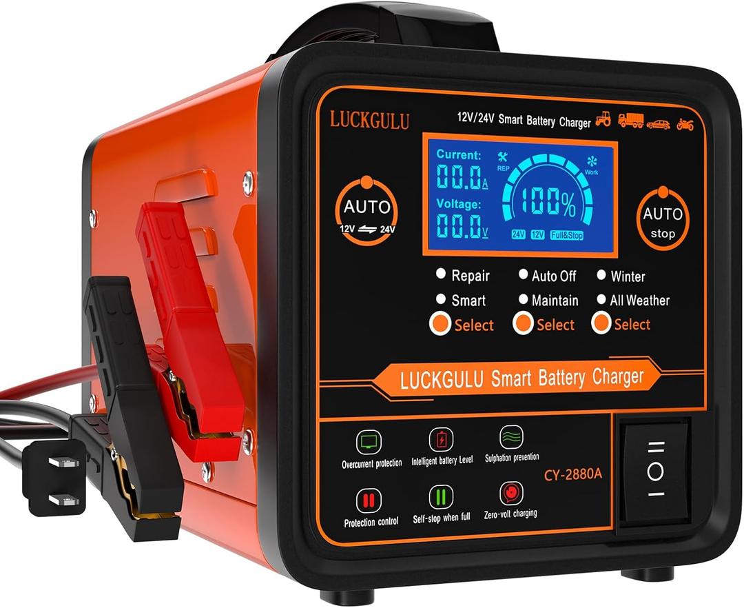 12V/24V Car Battery Chargers Heavy Duty, 0-20A Automatic Battery Maintainer with Auto Shutoffs, Repair, Winter Mode, Smart Trickle Charger for Automotive Car Truck Motorcycle RV AGM Deep Cycle (Orange)