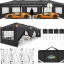 COBIZI 10x30 Pop Up Canopy Tent with 8 Sidewalls Party Tents for Parties Weddings Backyard Waterproof Commercial Instant Outdoor Events Tent with Stakes, Ropes,Sandbags10 x 30 ft Black