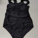 NECIOUS Girls Swimsuit Ruffle Adjustable Straps One Piece Bathing Suit Solid Color Ruched Girls' Swimwear, 11-12, Black