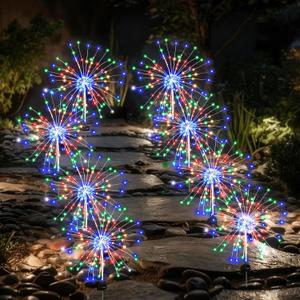 Solar Garden Firework Lights Outdoor Waterproof, 8 Pack Solar Lighting with 8 Lighting Modes , 120 LED Sparklers String Lights for Outside Decor Yard Pathway Halloween Decorations(Colorful)