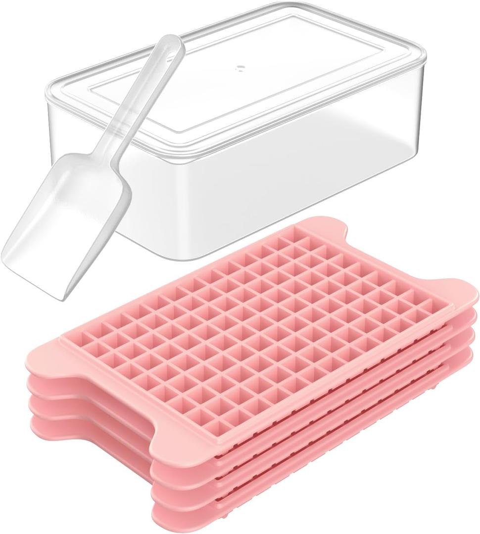 Mini Ice Cube Tray for Freezer: FDDBI Small Ice Trays for Freezer with Bin - 1174PCS Easy Release Nugget Ice Tray - Crushed Ice Tray with Container (Bright Pink)