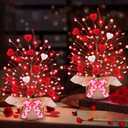 Valentines Day Decorations,2 Pack Lighted Valentine's Day Tree Tabletop with 20 Red Lights Battery Operated 16 Inch 12 Heart 48 Pink Berries Artificial Tree Valentine's Day Decor Home Party Wedding