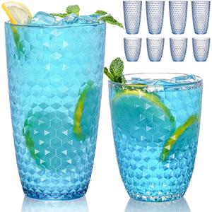 BELLAFORTE Shatterproof Plastic Tumbler Set Laguna Beach 19oz Tall & 12oz Short Drinking Glasses Unbreakable Stackable Drinkware for Indoor Outdoor, Dishwasher Safe, BPA Free (Blue, 12)