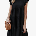 KIRUNDO Women's Summer Dresses Sleeveless Ruffle Sleeve Round Neck Solid Loose Short Flowy Pleated Mini Babydoll Dress XXL